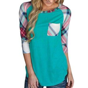 Plaid Sleeve Raglan Shirt